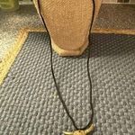 Farrah B Gold Tone Necklace Black strand skull pendant long 34" NWOT Photo 0