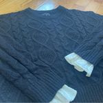 Jacquie The Label black wool blend cable knit sweater with white silk under Sz M Size M Photo 10