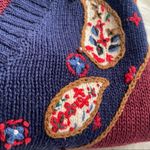 VINTAGE HUNTINGTON RIDGE Grandma fisherman‎ Cardigan Sweater Paisley Pearls Size M Photo 2