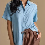 Downeast NWT  Bluewind Crochet Chambray Button Down Short Sleeve Shirt XS Photo 0