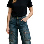 Rue 21  Blue Denim Boot cut Cargo stretch Retro 90s JEANS Womens Size 2 Photo 0