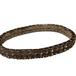 Rhinestone Stretch Cuff Bracelet Gemstones Silver Tone Bling Glam Photo 1