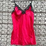 Victoria's Secret Victoria’s Secret red slinky satin slip neglige cami with black lace trim LARGE Photo 0