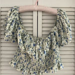 Abercrombie & Fitch Off the Shoulder Blue Floral Cropped Top Photo 0