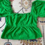 Sim & Sam  Kelly Green Puff Sleeve Women's Top Square Neck Peplum XL Photo 1