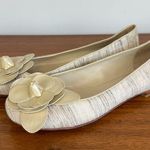 Taryn Rose Beige Fabric Flower Rose Toe Ballet Flat, 8 Photo 3