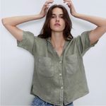 ZARA  Green Button Down Linen Shirt Photo 0