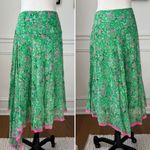 Vintage Y2K BCBG MaxAzria 100% Silk Handkerchief Hem Low Rise Midi Skirt $138 M Green Size M Photo 1