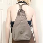 VALENTINA Genuine Italian Pebbled Leather Taupe Sling Backpack Shoulder Bag Gray Photo 3