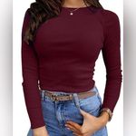 Burgundy Long Sleeve Ribbed Stretch Fitted Women’s Shirt Sz M NWOT Size M Photo 0