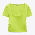 ZARA NWT  SIDE RUCHED CROP TOP SQUARE NECKLINE LIME GREEN Small Photo 2
