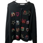 Arriviste Beaded Christmas Cardigan Sweater Vintage Presents Stars Women's L Multiple Size L Photo 1