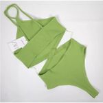 ZARA  women's Ribbed Green Cut Out Bodysuit Size M Photo 3