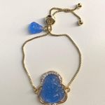 Plated Gold Blue Laughing Buddha Adjustable Bracelet Photo 0