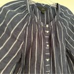 J.Crew Tie Waist Linen Blend Striped Gauze Top Blouse Women's 8 Navy Casual Photo 3