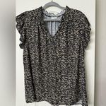 Voy Los Angeles Animal Print Pleated Sleeve Top w/ Tie Tan and Black Size undefined Photo 7
