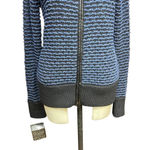 Vince  Blue Black Leather Trim Wool Sweater Zip Jacket Black‎ Blue Size XS Photo 2