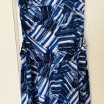 Nine West  Blue & White Abstract Print Ruched Bodycon Dress Size 6 EUC Photo 4