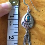 Spiny Oyster Turquoise Sterling Silver Bear Claw Feather Dangle Earrings Photo 1