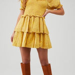 Cleobella  Luna Mini Dress XS Organic Cotton Puff Sleeve Tiered‎ Boho Cottagecore Photo 0