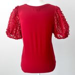 Mittoshop Red Sheer Textured Puff Short-Sleeve Preppy Cute Blouse Small Photo 4