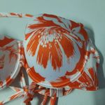 Shade & Shore  Swimsuit Top Womens Size 34B Orange White Bikini Halter Tie Back Photo 4