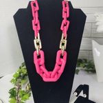 Chunky Pink and Gold Acrylic Rectangle Chain Necklace Set Photo 0