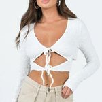 Princess Polly  Camala Crinkle Long Sleeve Crop Tie Front Top White Sz 4 Photo 0