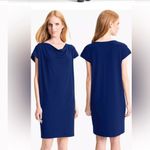 Eileen Fisher  Navy Draped Neck Jersey Shift Dress Size Medium Stretch Officewear Photo 1