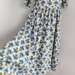 Vintage Handmade White Blue Floral Midi Dress V Photo 2