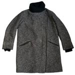 Vince Wool Pea Coat Shawl Collar Asymmetric Gray Black Leather Warm Winter Small Photo 3