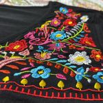Women's medium Mexican V Neck Top Peasant Embroidered Blouse Short Sleeve Shirt Black Photo 6