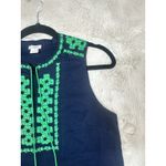 J Crew Tank Womens 8 Navy Green Embroidered Bib Tassel Keyhole Sleeveless Top Photo 3