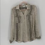 Linda Leal Womens Small Beige Snakeskin Print 3/4 Tab Sleeve Corpcore Top Tan Photo 1