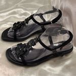 Prada  Sport T Strap Sandals Leather Floral Kitten Heels Black Size 6 Vintage Y2K Photo 3