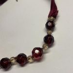 Monet Signed  Necklace Gold Tone Maroon Glass Bead / Ribbon - Beaded Photo 2