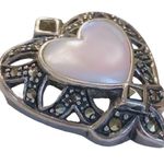 Sterling Silver 925  Vintage Mother Of Pearl & Marcasite Heart Pendant Photo 2