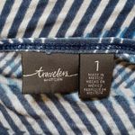 Chico's Travelers Blue Geometric Print Tunic Top Size 1 Asymmetric Cruise Boho Photo 5