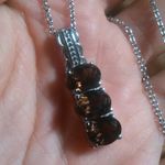 Brazilian Smokey Quartz Three Stone Stainless Steel Pendant Necklace Photo 9