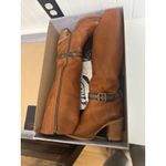 FREEBIRD by Steven Holland Tan Leather Tall Boots Buckle Side Zip Block Heel Photo 8