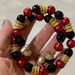 Chunky adjustable bracelet choker black red beaded gold tones Photo 3