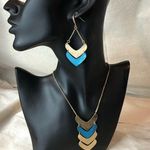 ROBERT LEE MORRIS Brass and Turquoise Layered Necklace and Earring Set NWT Gold Photo 0