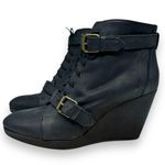 Madewell 1937 Wedge Boot Women 10 Black-ish Leather Chukka Buckle 3.5" Heel Photo 2