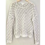 Nicole Miller Artelier Cream Open Knit Crochet Crewneck Sweater Photo 1