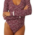 Free People  Sugar Dreams Floral Long Sleeve Thermal Bodysuit Large NWT Photo 0