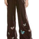 Johnny Was  Women's Size XXL Brown‎ embroidered Seamed Wide Leg Silk-Blend Pants Photo 0