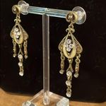 Chandelier cream color enamel clear & amber rhinestones set in antique brass Photo 2