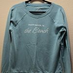 Happiness Is... the Beach Teal Blue Crew Neck Pullover Sweatshirt Size Medium Photo 1