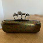 Alexander McQueen $3200 Metallic Oil Slick Leather Knuckle Ring Duster Clutch Photo 5