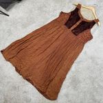 Embroidered Boho Dreas Burnout Velvet Velour Midi Dress in Orange Brown Size L Size L Photo 0